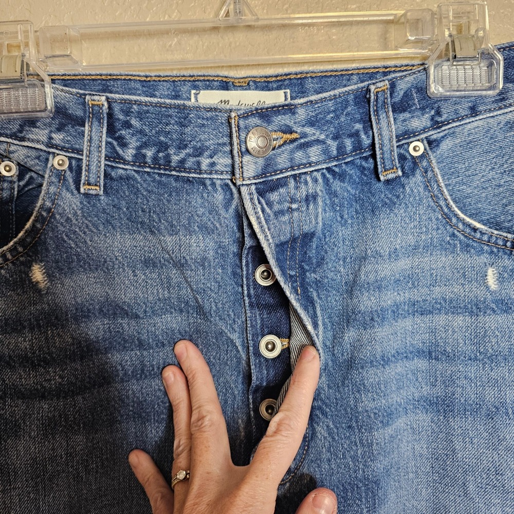 Madewell Low-Slung Baggy Jeans Size 31 Medium Wash Button Fly Distressed - Picture 6 of 15